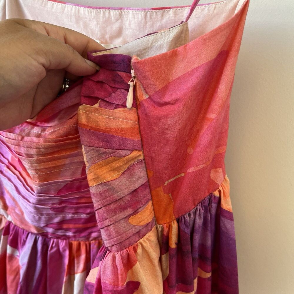 H&M Leaf Print Babydoll Mini Dress Pink Multi 100% Organic Cotton Medium NWT’s - Picture 16 of 16